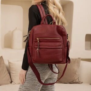 Jen & Co Elegant Red Vegan Leather Backpack w/Guitar Strap